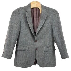 Vintage Harris Tweed Sport Coat Blazer Herringbone Wool Elbow Patches Mens 42L